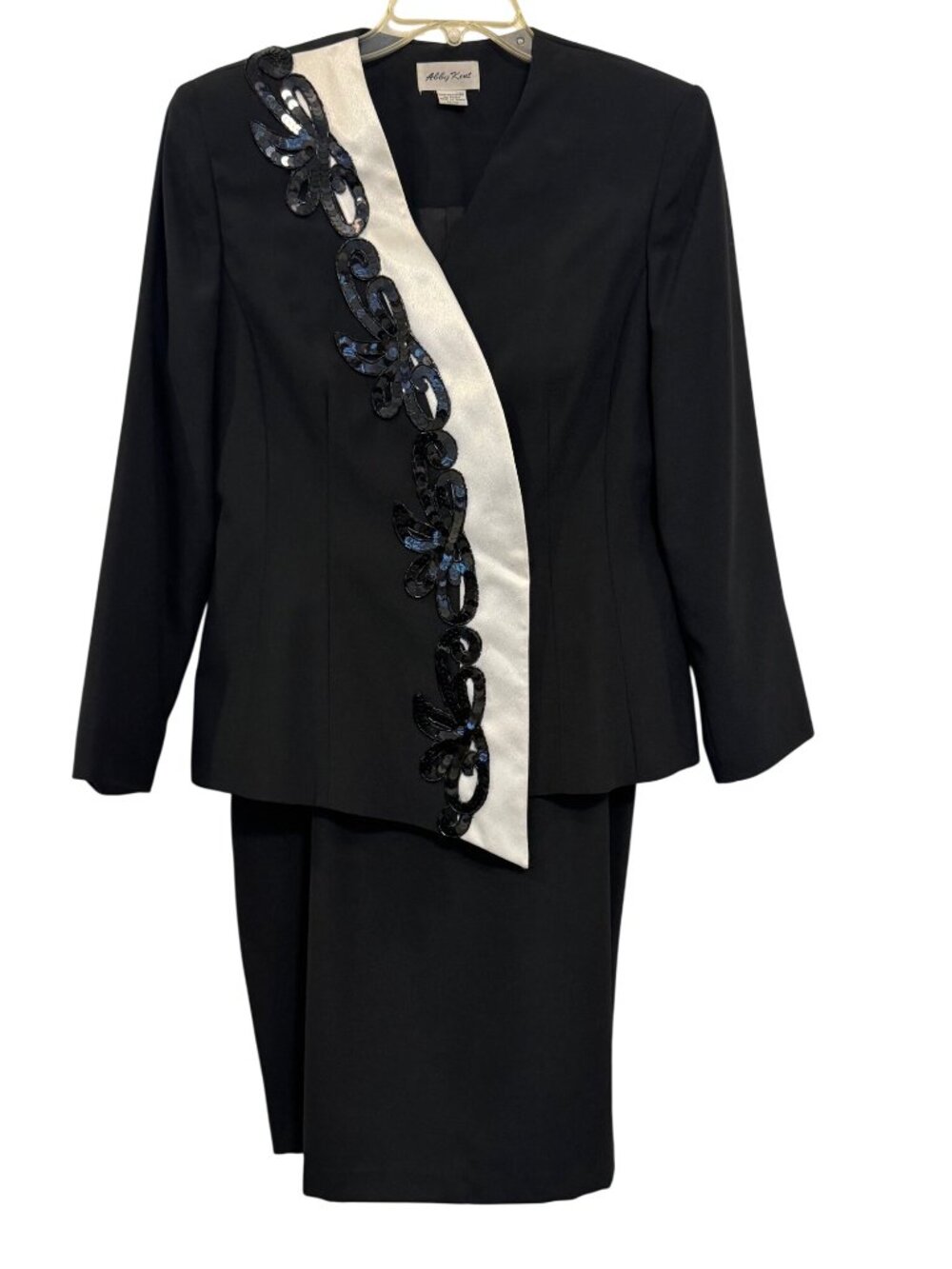 vintage Abby Kent Black & White Sequin Two-Piece Skirt Suit Size 11/12